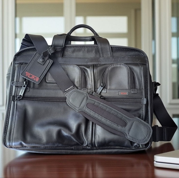 Tumi Other - TUMI 96145DH Alpha Black Leather Expandable Computer Bag Briefcase Laptop Bag